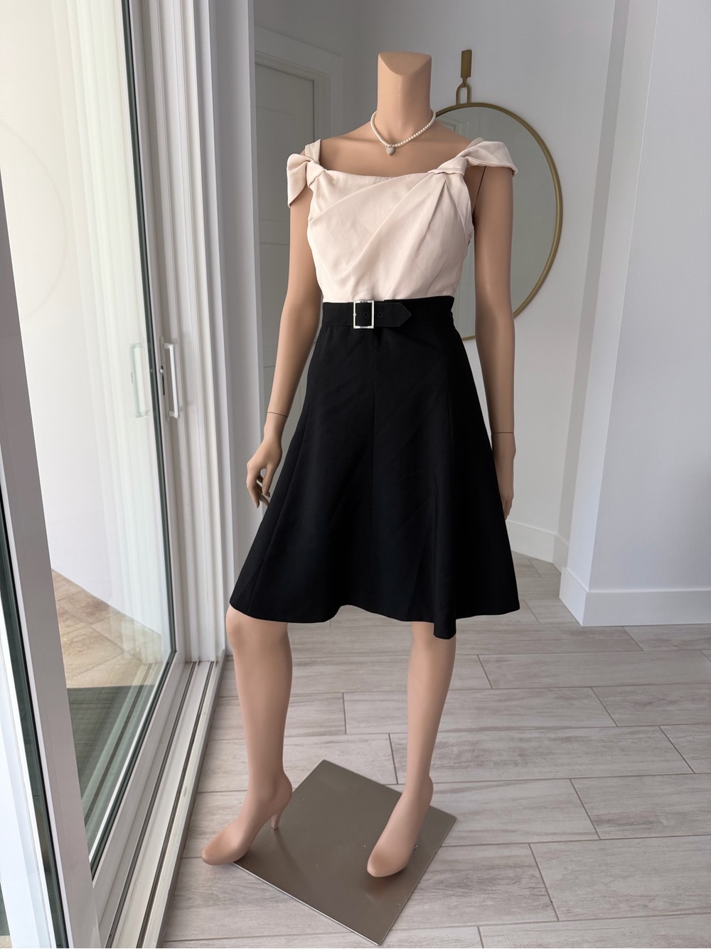 Karen Millen Colorblock Belted Fit-and-Flare Dress Size 10-12 Preloved condition